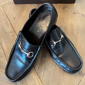 Men’s Gucci Silver Horsebit Loafers, Black
